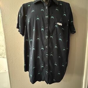 Jaws Shark Print Button Up Shirt Size 2 Unisex Movie Shirt